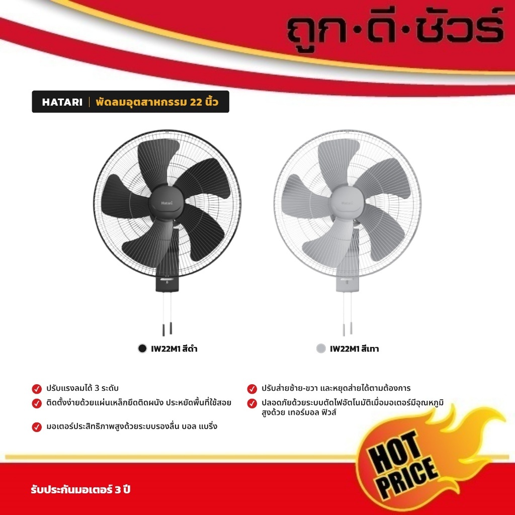 #โฉมใหม่ HATARI พัดลมอุตสาหกรรม ติดผนัง IW22M1 22 นิ้ว