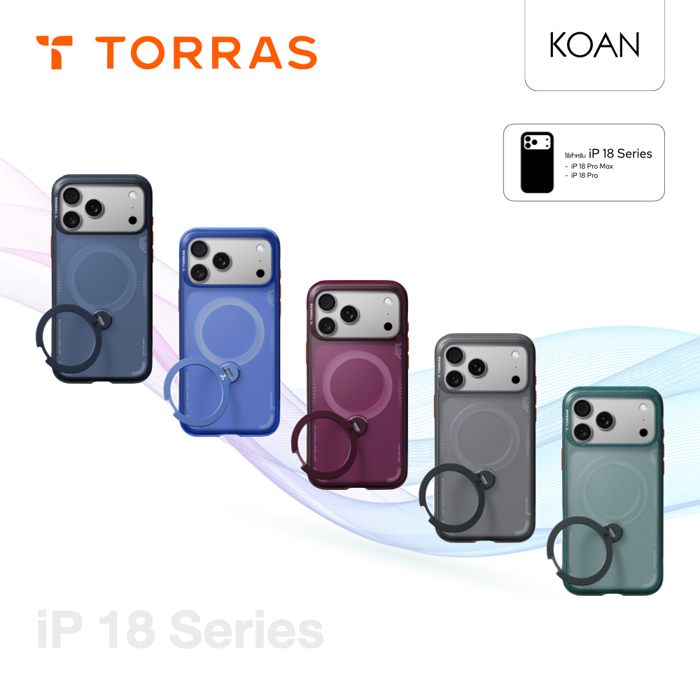 TORRAS เคสกันกระแทก Ostand Q3 Air Series ใช้สำหรับ iPhone 18 Series พร้อม ขาตั้งหมุนได้ 360°