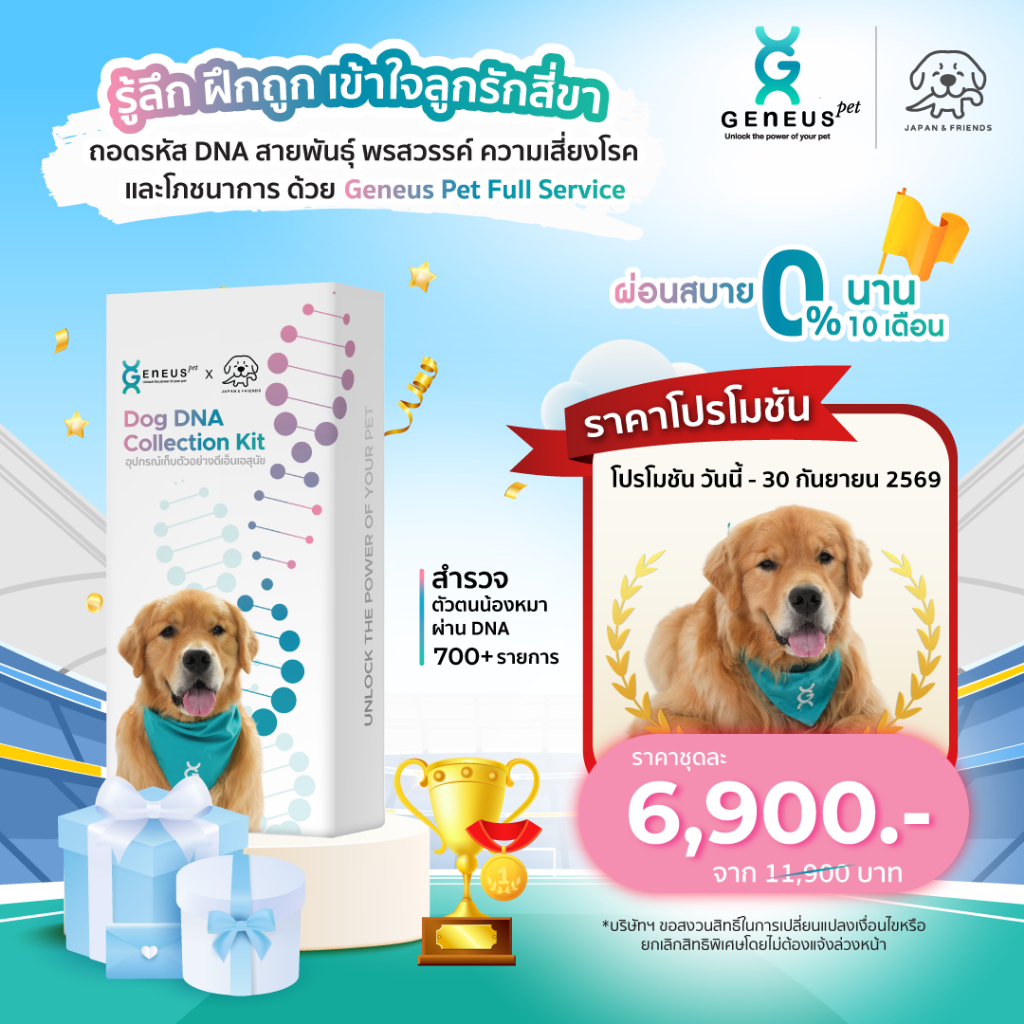 Geneus Pet | Dog DNA ตรวจ DNA สุนัข สายพันธุ์ สุขภาพ พรสวรรค์ นิสัย ภูมิแพ้ โภชนาการอาหาร | 1 กล่อง