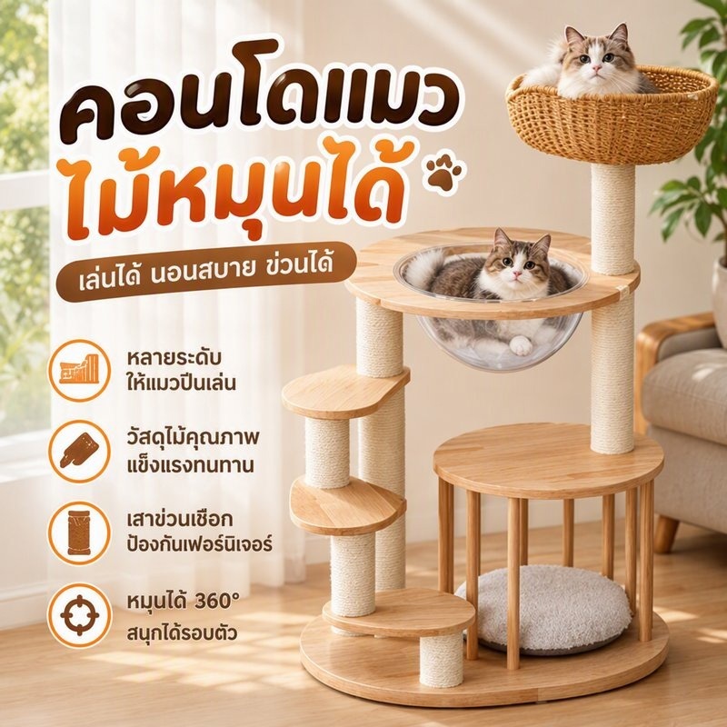 คอนโดแมว คอนโดแมว หลุม อวกาศ การออกแบบบันไดหมุน ยังเหมาะสำหรับลูกแมว มั่นคง