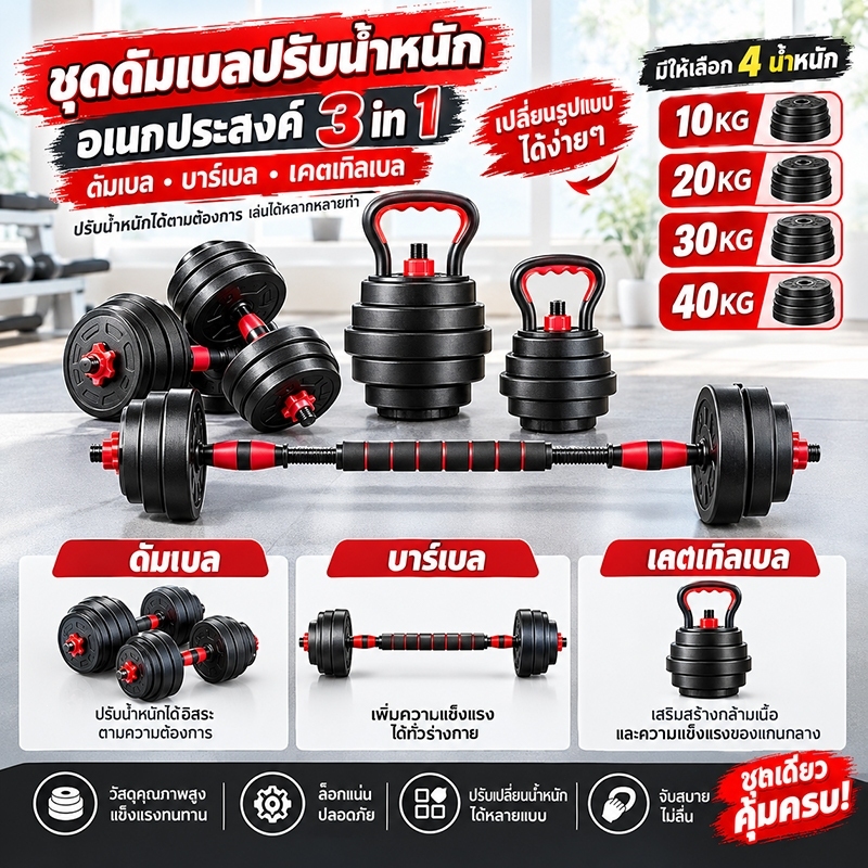 ดัมเบล 10 kg ดัมเบล 10-40 กก. dumbbell set barbell ชุดดัมเบล แคทเทิลเบล