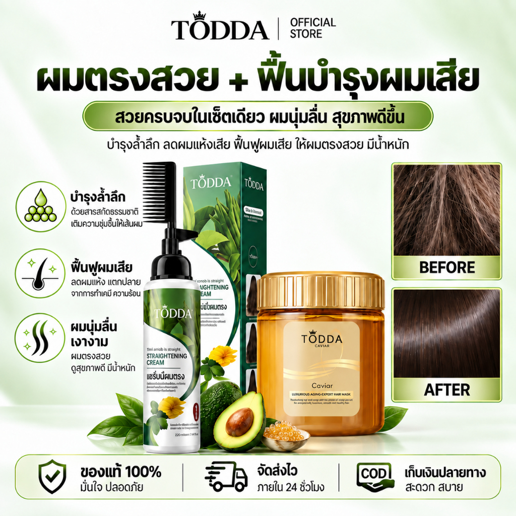 【 COD】ครีมยืดผมเคราติน 220ML + มาส์กผมคาเวียร์ x2 ลดผมชี้ฟู นุ่มลื่น มีประกาย ดูแลผมแห้งเสีย ใช้ง่ายที่บ้าน
