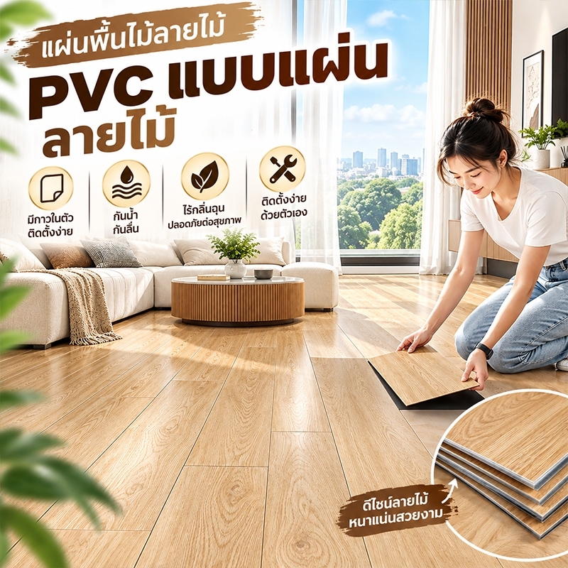 🔥Buy 1 Get 1🔥กระเบื้องยาง DIY หนา 2mm ทนไฟ กันความชื้น ติดตั้งง่าย 5 แผ่น/กล่อง ปูได้ 1.1 ตร.ม.