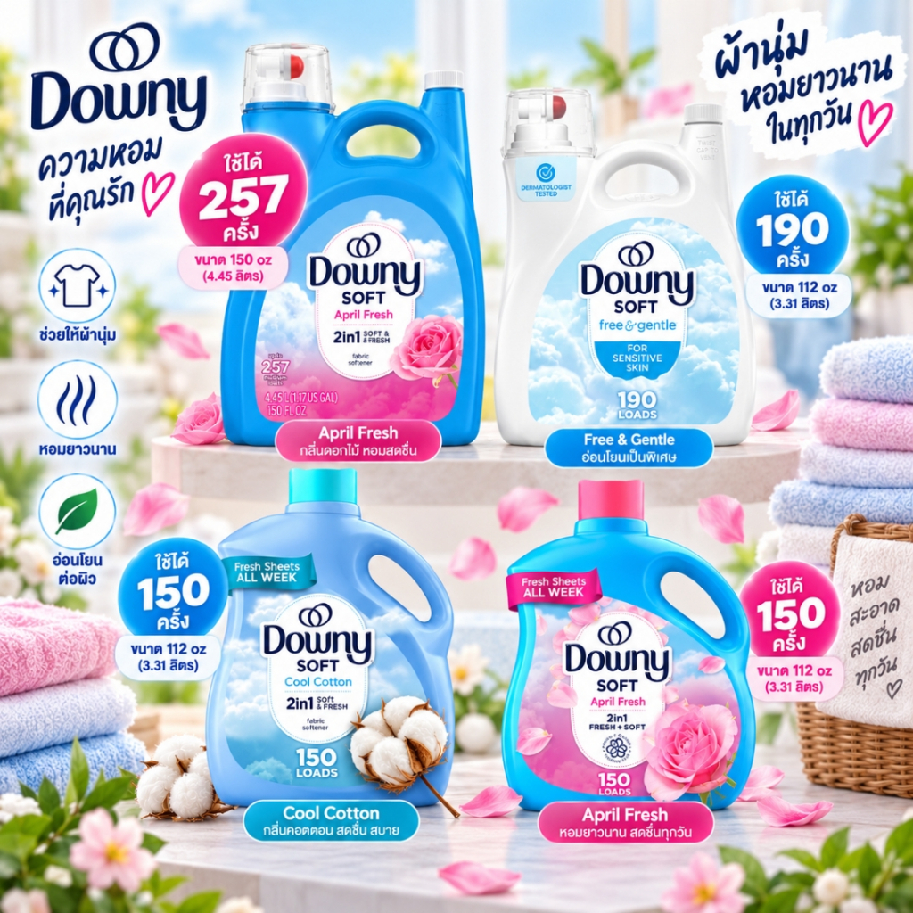 น้ำยาปรับผ้านุ่มสูตรเข้มข้น✨ นำเข้า🇺🇸 Downy Ultra Liquid Fabric Softener กลิ่น Cool Cotton และกลิ่น April Fresh ขนาดใหญ่