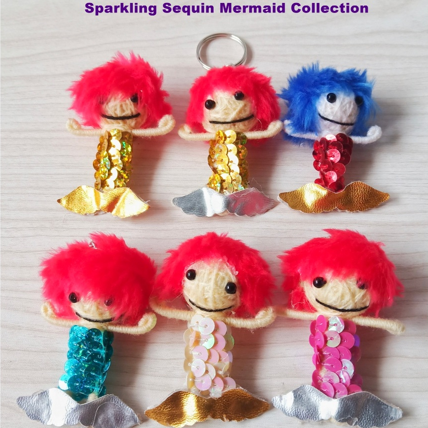 พวงกุญแจ ตุ๊กตาวูดู Shimmering Mermaid Voodoo Doll Keychain - Handmade Sequin Sea Fantasy Charm #3