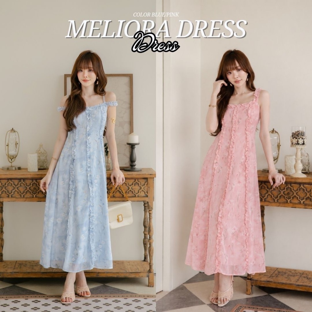 DR0630 LABELLE **สีล้อตใหม่ สว่างเข้มกว่าเดิมเล็กน้อย รุ่น Meliora Dress เดรสยาวฟ้า น่ารัก คาเฟ่