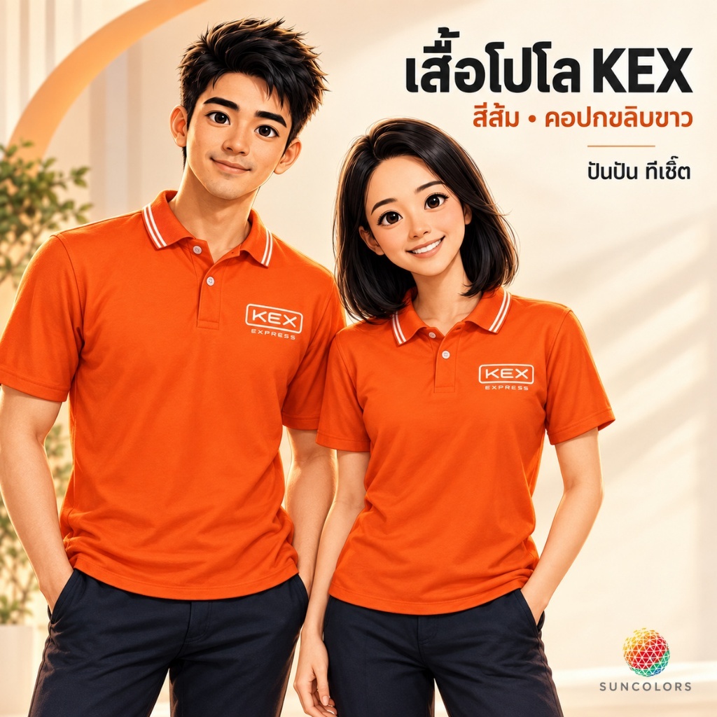 เสื้อโปโลสีส้ม แขนสั้น ลาย KEX EXPRESS ผ้าไมโครโพลีเอสเตอร์ ทรงตรง ผู้ชายผู้หญิง ไซส์ S-3XL