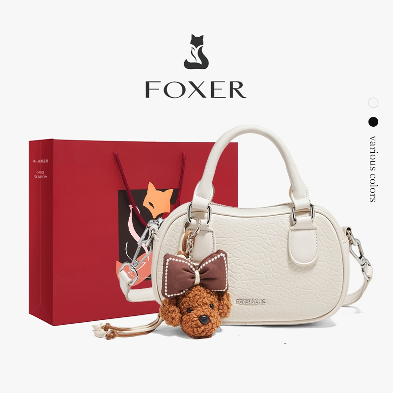 FOXER กระเป๋าสะพายข้างหนังแท้ กระเป๋าถือเรียบง่ายสไตล์ลำลอง กระเป๋าความจุขนาดใหญ่