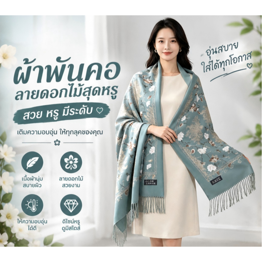 ผ้าคลุมไหล่ผ้าพันคอผู้หญิง ลายเม็ดมะม่วงวินเทจ ชาติพันธุ์ ผ้าแจ็คการ์ดหนาเนื้อ มีพู่ เหมาะมุสลิม พร้อมส่ง COD Women Shaw