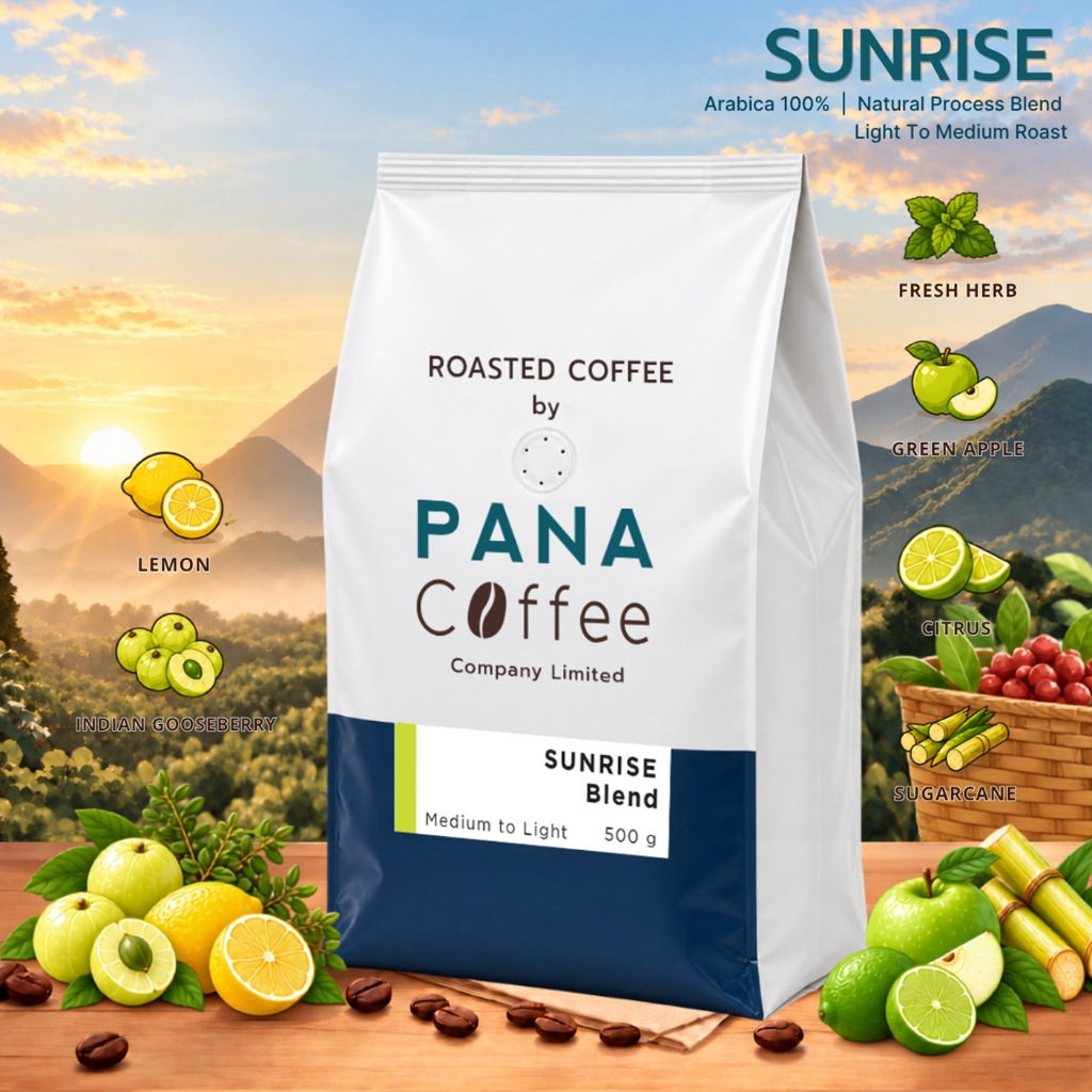 PANA Brand Sunrise: เมล็ดกาแฟอาราบิก้าแท้ 100% คั่วอ่อนถึงกลาง ขนาด 500 กรัม
