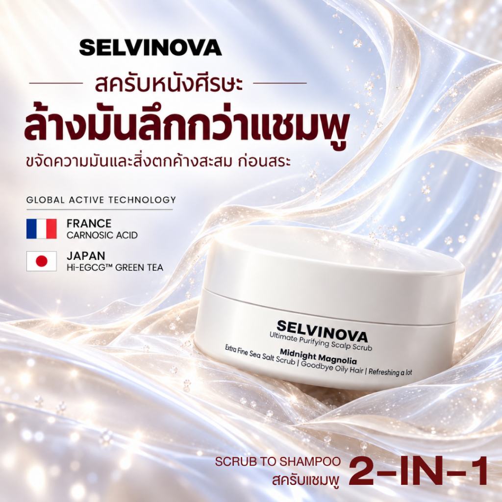 สครับหนังศีรษะ SELVINOVA SCALP SCRUB ลดความมัน รังแค ผมร่วง กระตุ้นรากผม สครับแชมพู สครับผม