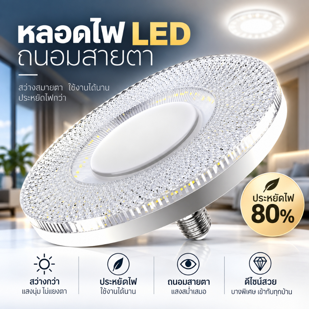 Evora โคมไฟติดเพดาน หลอดไฟUFO 400W/500W/600W โคมไฟ หลอดไฟ LED ทนทาน ขั้วE27แสงขาว สว่างค้าง