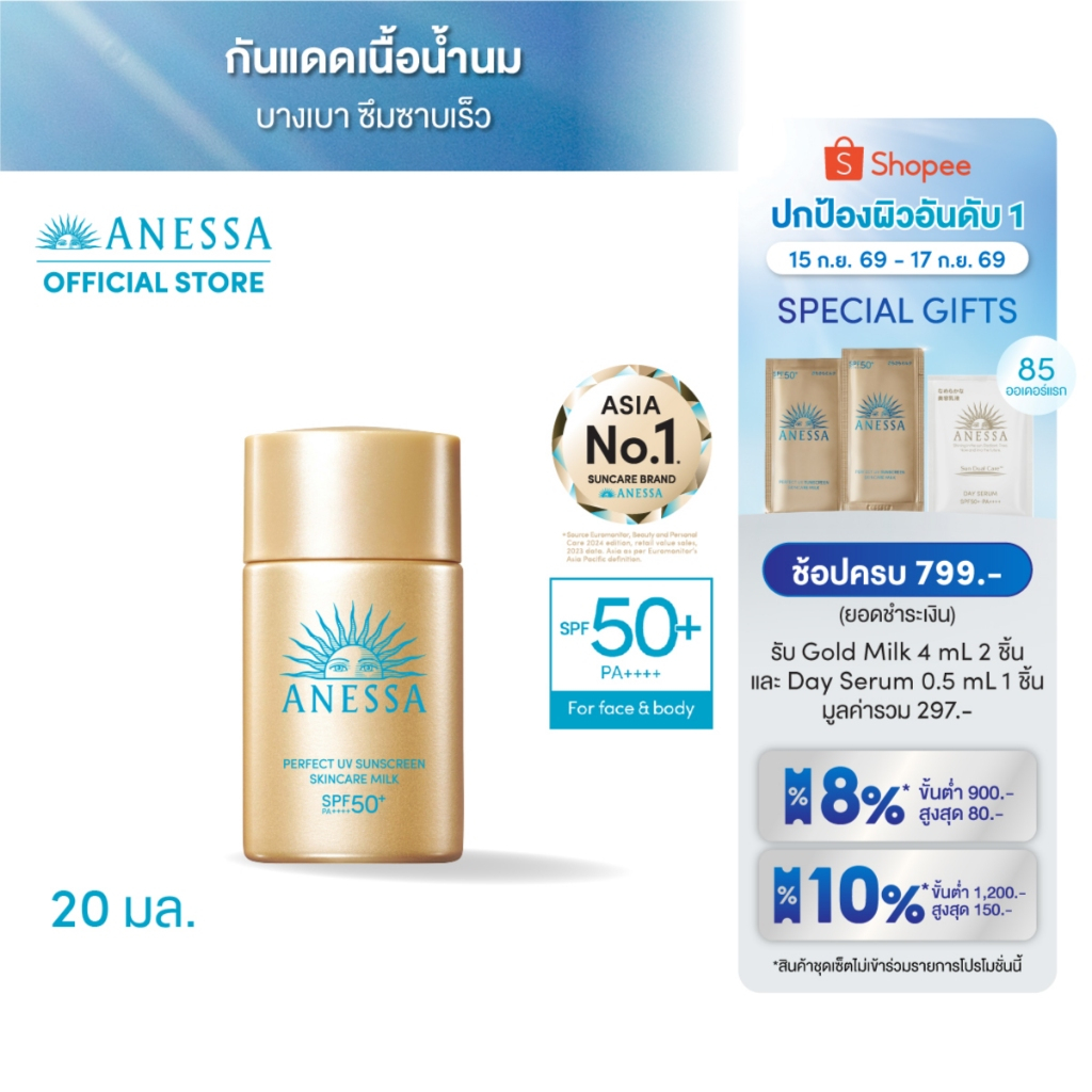 ANESSA อเนสซ่า เพอร์เฟค ยูวี ซันสกรีน สกินแคร์ มิลค์ NA SPF50+ PA++++ 20 มล.