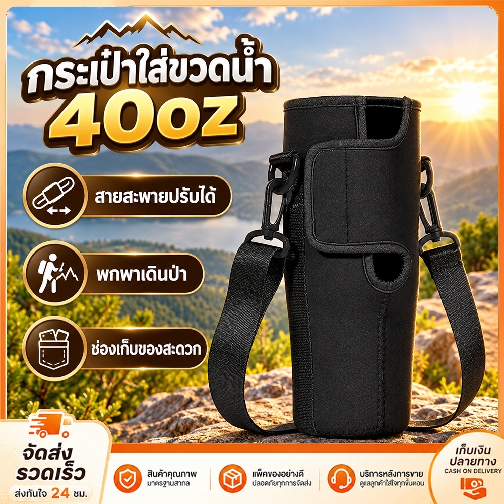 กระเป๋าใส่ขวดน้ำ40ออนซ์สายสะพายไหล่ปรับได้ที่วางแก้วมัคปลอกหุ้มขวดสีทึบสำหรับกลางแจ้งเดินป่า