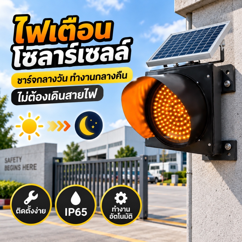 โคมไฟเตือนโซลาร์เซลล์ 95 LED 9V 6W กันน้ำ IP65 แบตเตอรี่ 5000mAh สำหรับถนน โรงงาน ลานจอดรถ