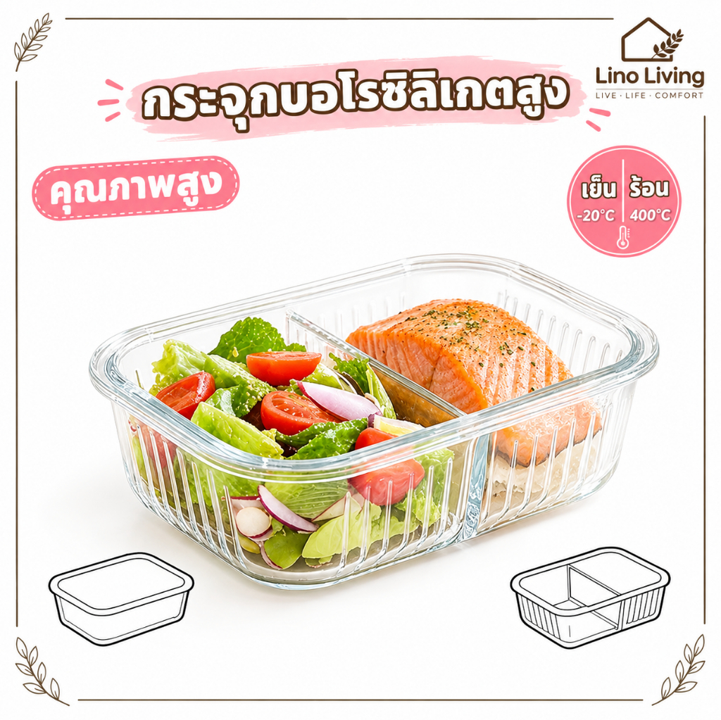 กล่องข้าวแก้ว ป้องกันการรั่วซึม เข้าไมโครเวฟได้ ปราศจาก BPA กระจกนิรภัยป้องกันการแตก สำหรับนักเรียนนำข้าวกลางวันไปทำงาน