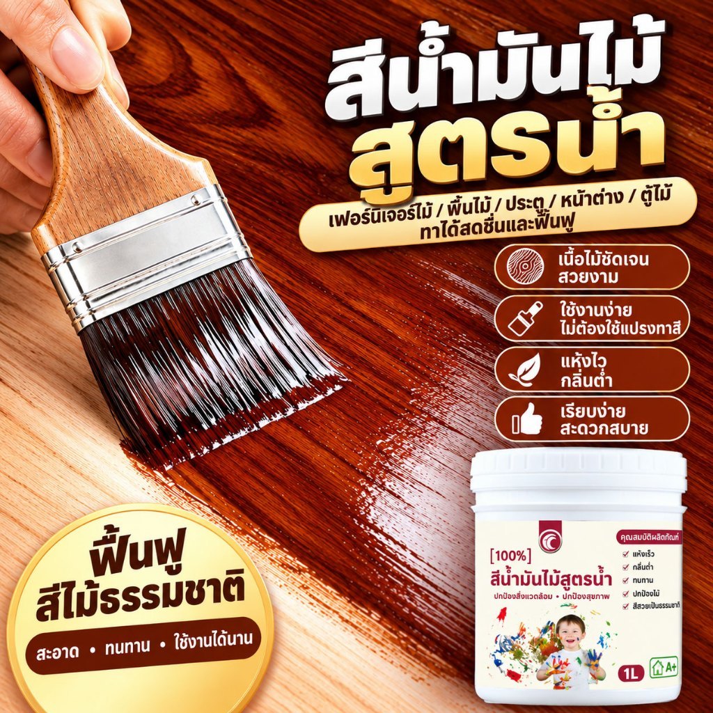 ส่งมอบ ถุงมือ แปรง 1Kg สีทาไม้ สีอเนกประสงค์ สีและสีรองพื้น สีทาไม้กันน้ำ กันน้ำ สำหรับ แผงไม้