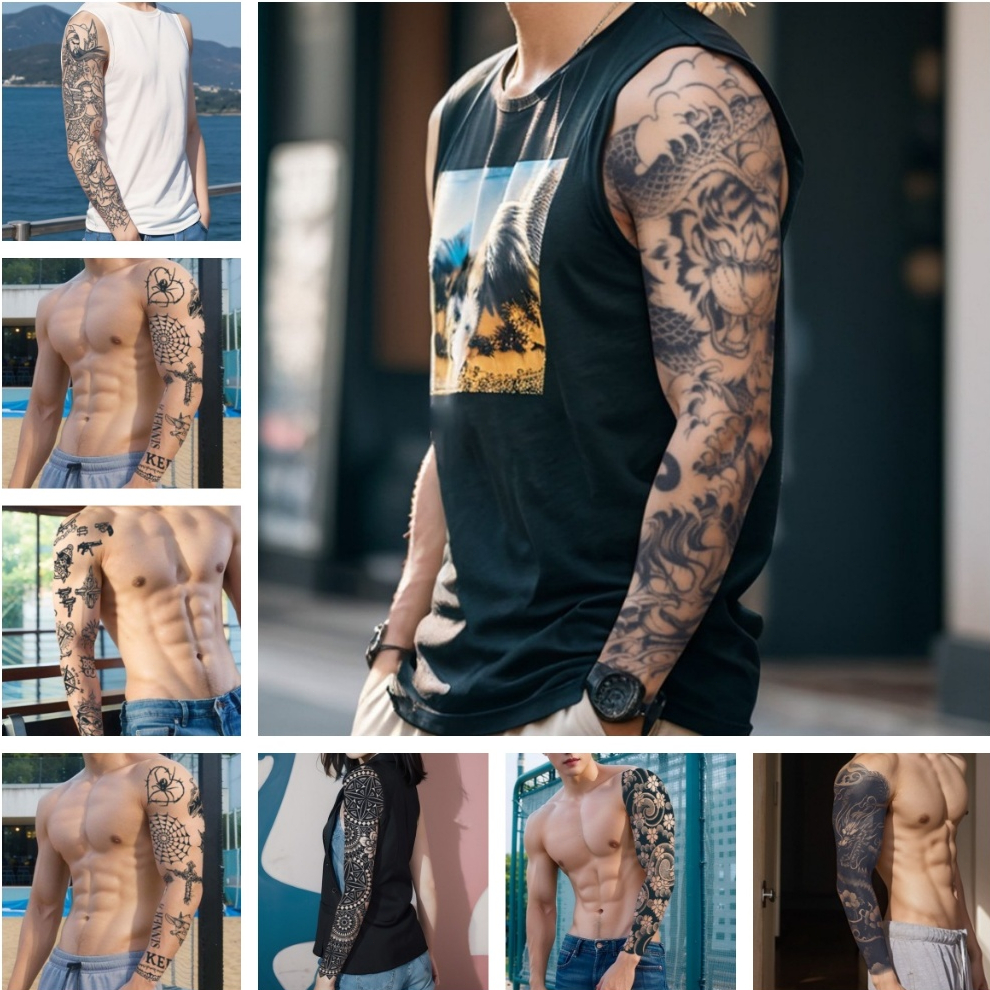 QB แทททูเต็มแขน Magic Tattoo กันน้ำติดทนนาน 15วัน สติ๊กเกอร์รอยสักสมุนไพร สักขา สักลายติดทนนาน รอยสักชั่วคราว