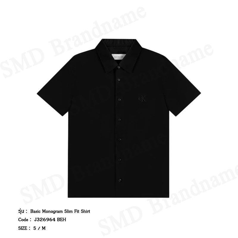 Calvin Klein Jeans เสื้อเชิ้ตแขนสั้นผู้ชาย รุ่น Basic Monogram Slim Fit Shirt Code: J326964 BEH
