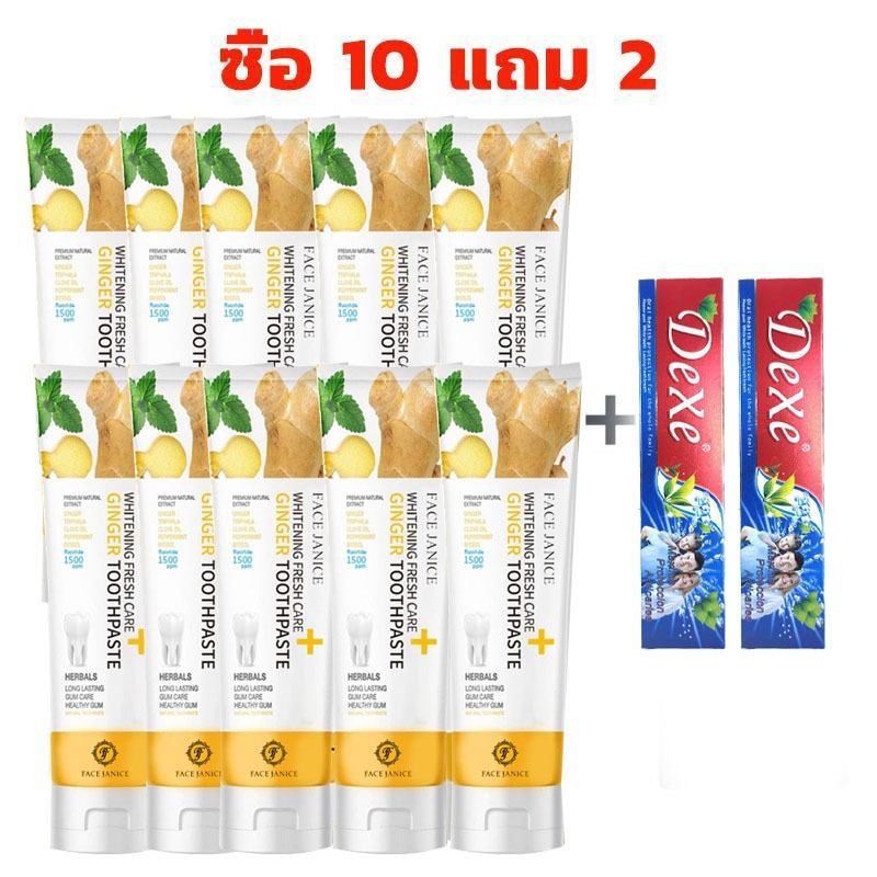 ซื้อ 10 แถม 2 FJ ยาสีฟันขิง Refreshing Mouth 50g + แปรงสีฟันถ่านไม้ไผ่
