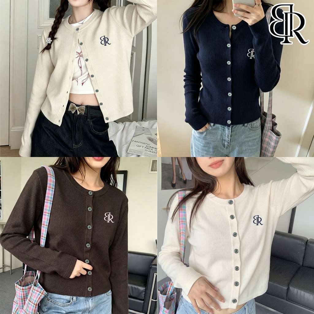 B&R พร้อมส่ง เสื้อคาร์ดิแกนถักผู้หญิง ทรงสั้น งานปักรูปหมี แจ็คเก็ตสไตล์เกาหลี ลดน้ำหนัก ขนาดM-2XL