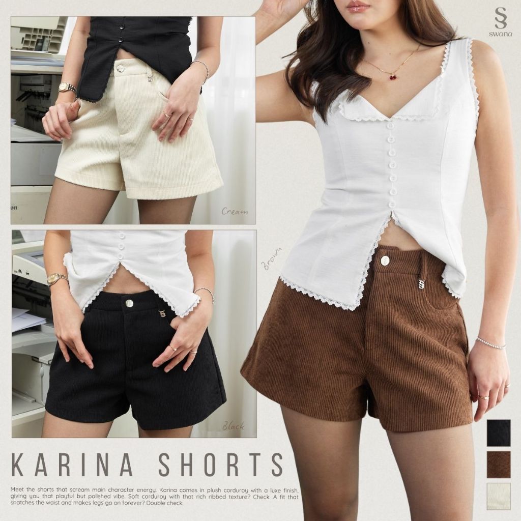 Swana.ss -  Karina short  XS-2XL 💖🐰 กางเกงขาสั้นผ้าลูกฟูก