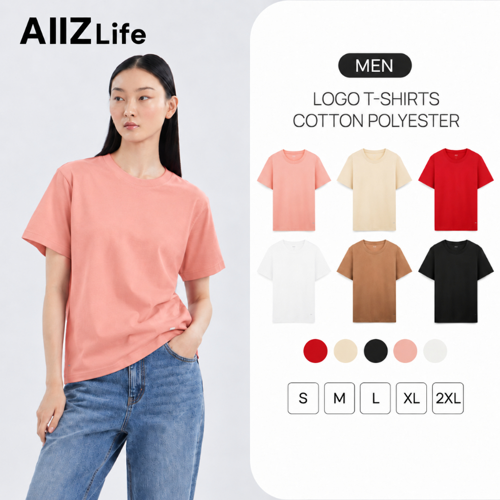 AIIZ เสื้อยืดคอกลมผู้หญิงสีพื้น โลโก้ AIIZ Logo T-Shirts Cotton Polyester