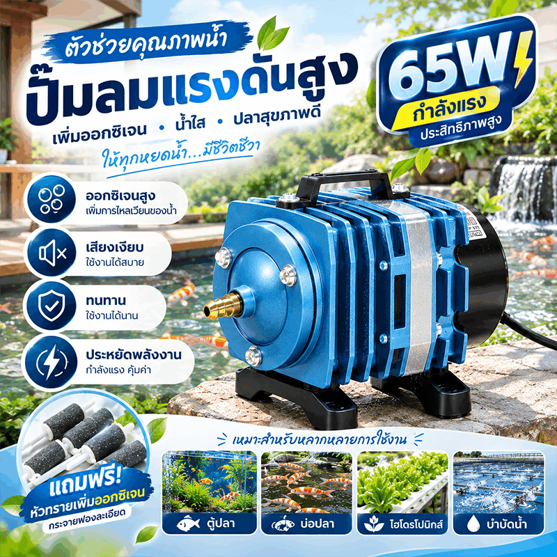 65W ปั๊มลมตู้ปลา 6ทาง รับประกัน 10ปี 65L/min ประสิทธิภาพสูง กระจายลมทั่วถึง อุปกรณ์ตู้ปลา ตู้ปลา