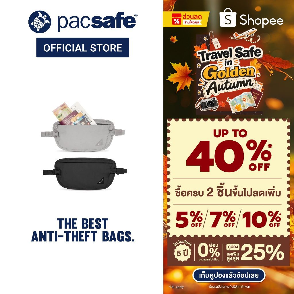 Pacsafe محفظة خصر مخفية Coversafe X100 بحماية RFID — صورة 2