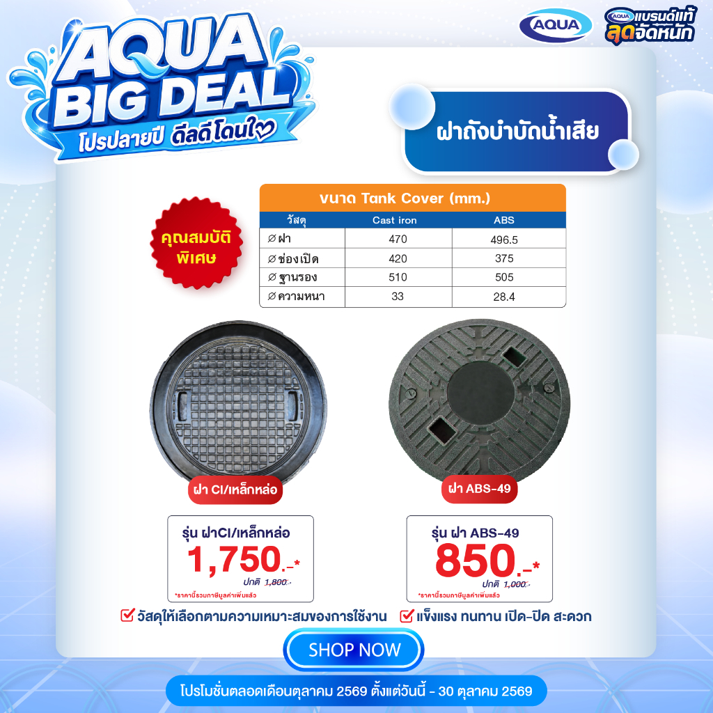 ฝาถังบำบัดน้ำเสีย (Tank Cover ) ของแท้จาก Aqua Nishihara