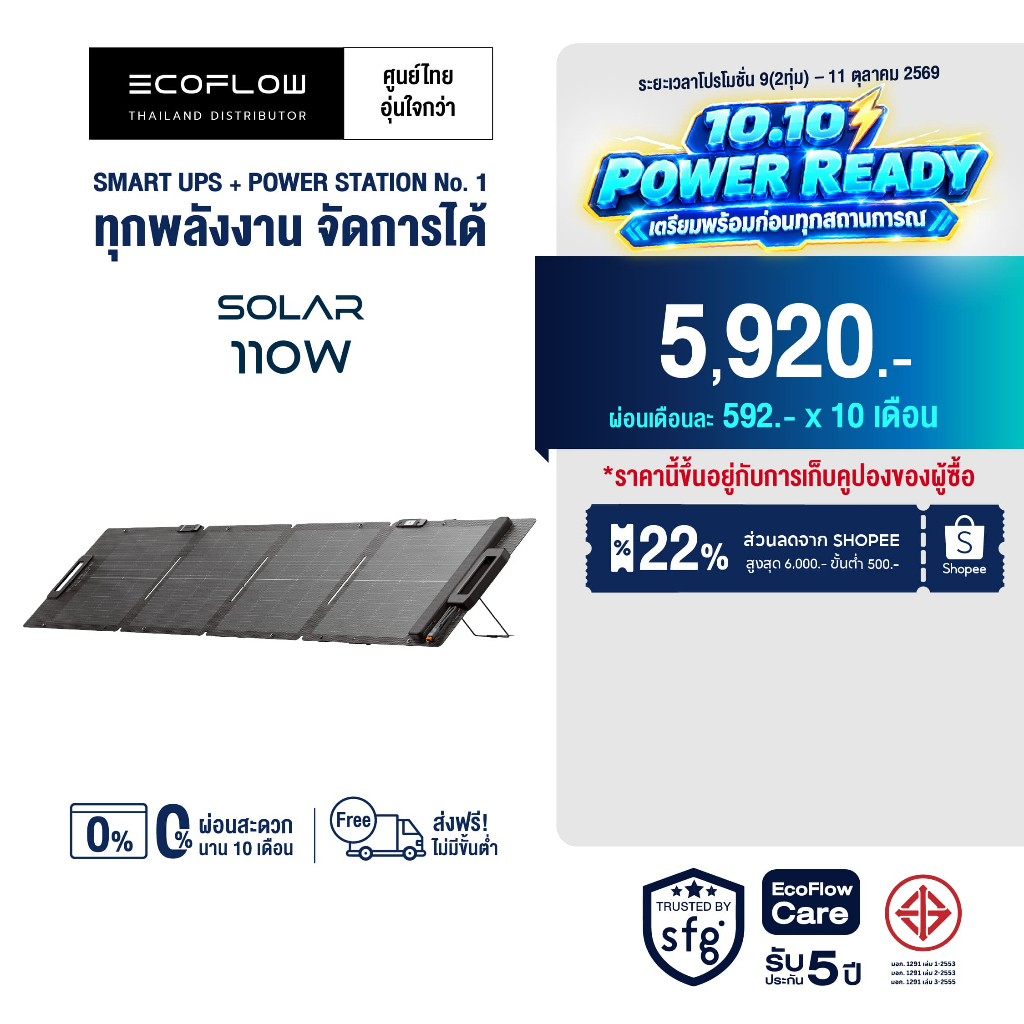 ECOFLOW 110W SOLAR PANEL แผงโซล่าเซลล์ แบบพกพา อเนกประสงค์ โซล่าเซลล์ โซล่า พกพา