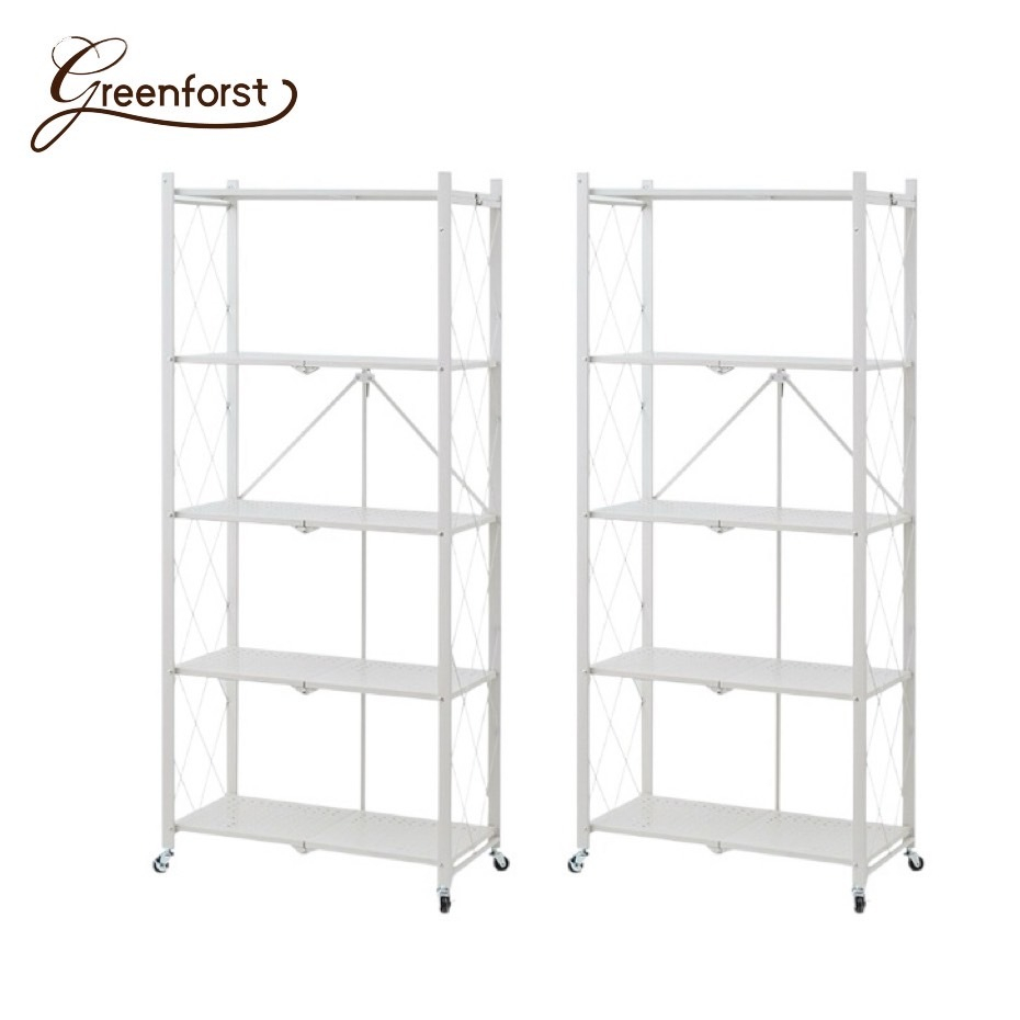 Greenforst ซื้อ1แถม1 ชั้นวางของเหล็ก พับได้ โครงเหล็กเคลือบกันสนิม ล้อเลื่อนเคลื่อนย้ายสะดวก รุ่น D-2224