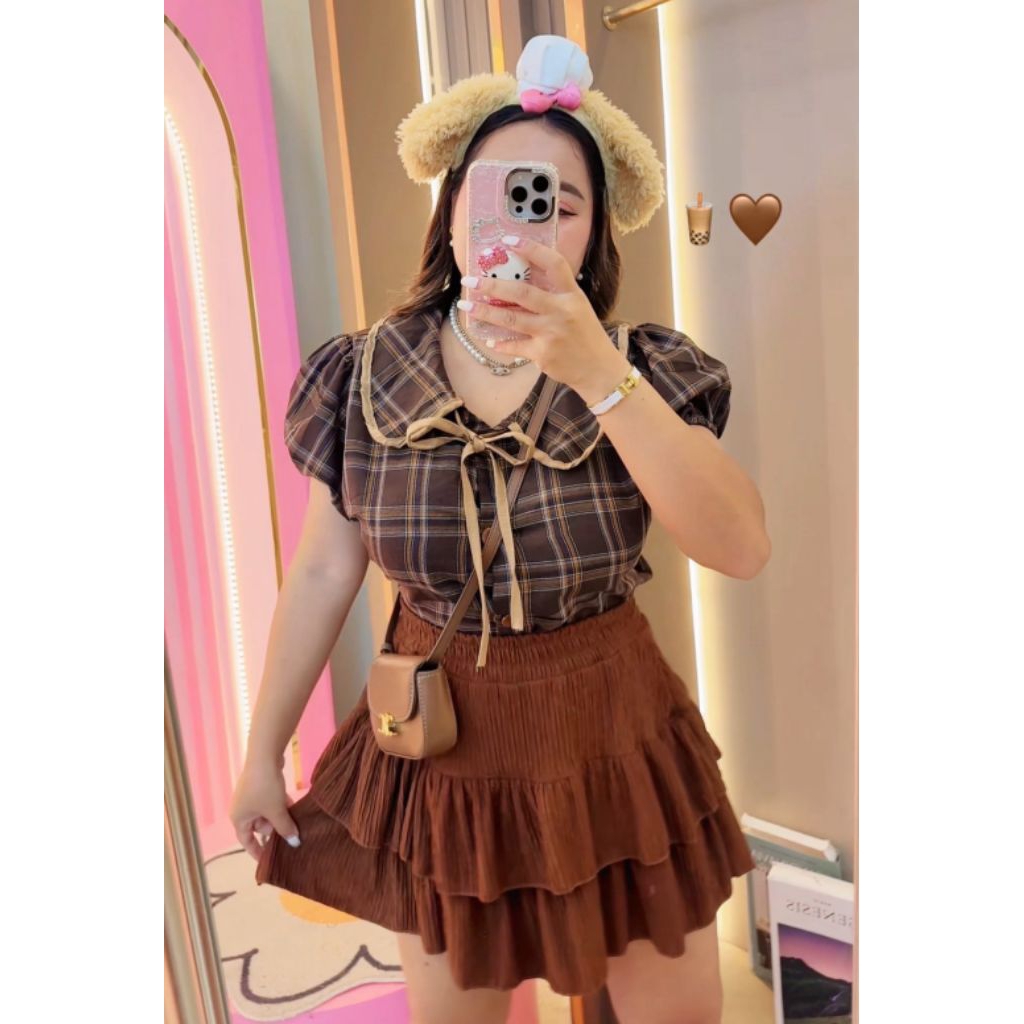 🧡เสื้อสก็อตคอบัวช้อกโกแลต🧡เฉพาะเสื้อ #สาวอวบ#คอบัว