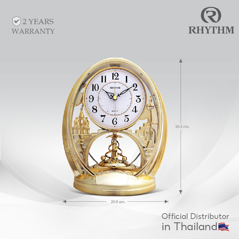 นาฬิกาตั้งโต๊ะ RHYTHM สีทอง รูปเกลียวปราสาท นาฬิกาตกแต่งบ้าน ระบบเดินเข็มของญี่ปุ่น 20x25 ซม.-4SG768WR18