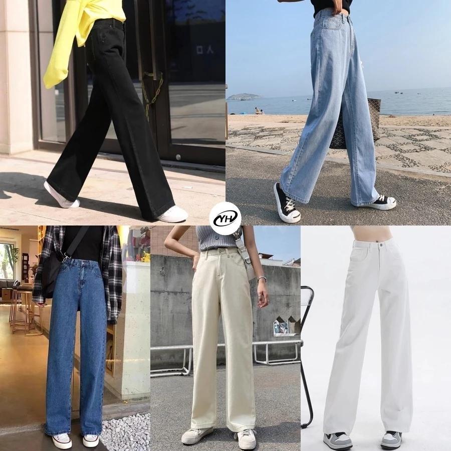 💥YH#8528💥มีไซซ์ S-3XL💥กางเกงยีนส์ เอวสูง สไตล์เกาหลี แนววินเทจ เท้ากว้าง กางเกงยีนส์ขายาว สวยๆเก๋ๆ