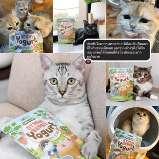 FLOOFFLOOF ขนมสุนัข-แมว ฟรีซดราย (🍓โยเกิร์ตสตรอเบอร์รี่ นมแพะแท้ 100%) มี Probiotics ไขมันต่ำ