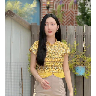 เสื้อผ้าฝ้ายพื้นเมือง คอจีนแต่งชายโค้ง ผ้าพิมพ์ลาย