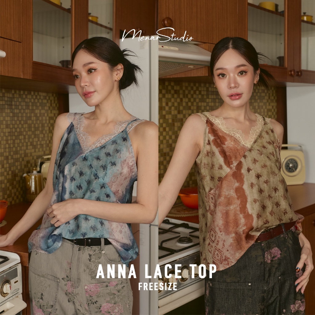 [Anna Lace] ผ้าซาตินปริ้นลายแต่งด้วยลูกไม้บางเบา เทรนนี้กำลังมา ใส่แมทช์กับยีนส์หลวมๆรับรองสุดจะชิค