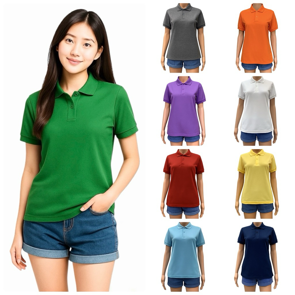 เสื้อโปโล ผู้หญิง แขนสั้น รอบอกเสื้อ 35 -40 นิ้ว ผ้าจูติสีพื้น 16 สี Women’s Polo Shirt