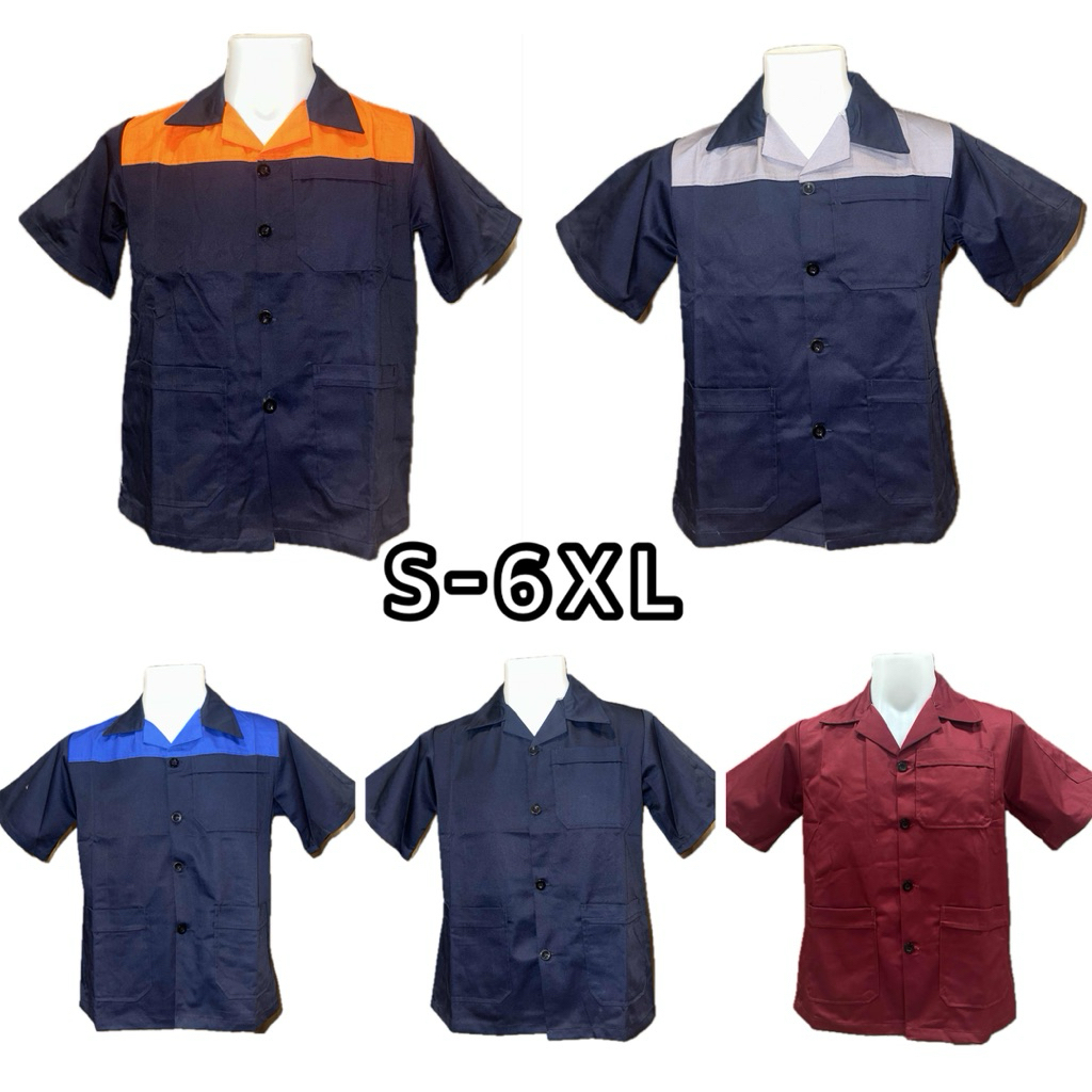 (พร้อมส่ง) เสื้อช็อปช่างแขนสั้น เสื้อทำงานมี 3 กระเป๋า เนื้อผ้ากันสะเก็ดไฟได้ (S - 6XL)