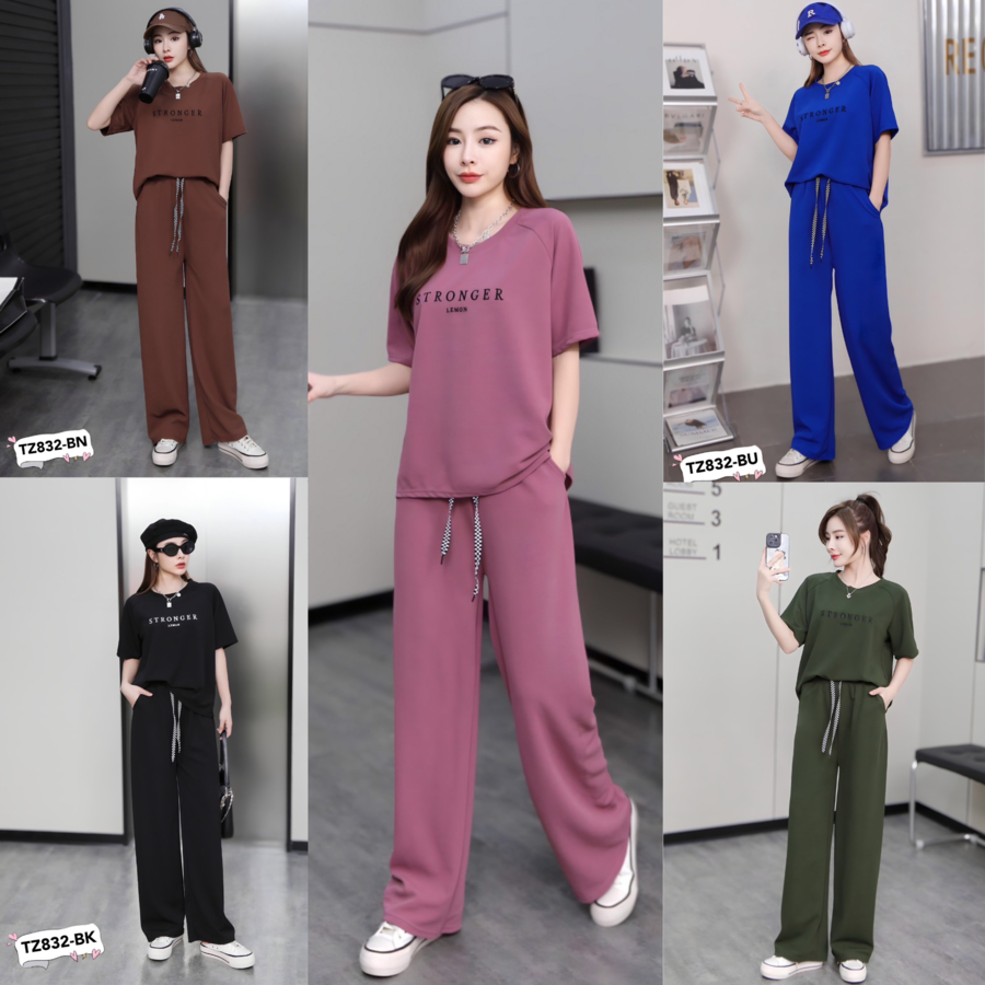 🌈พร้อมส่ง🇹🇭ฟรี🇹🇭COD🎀ลดทั้งร้าน🟠ชุดเช็ต เสื้อ กางเกงขายาว ผู้หญิง สาวอวบ เก็บปลายทาง ไทย TZ832