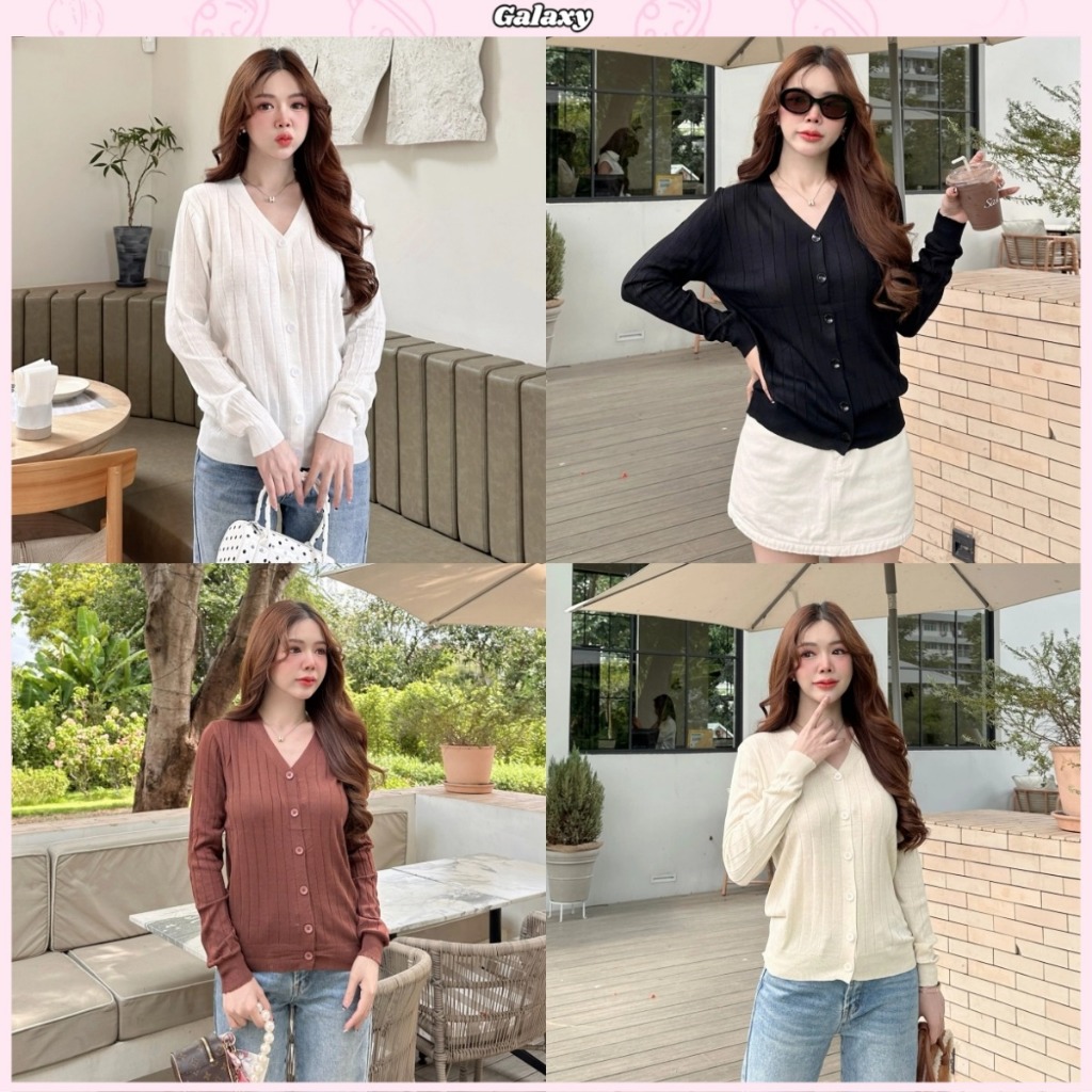 เสื้อคอวีผู้หญิง เสื้อไหมพรมเเขนยาว มี12สีเลือกได้ ผ้ายืดได้ มินิมอล ชายเสื้อจั๊ม #020383