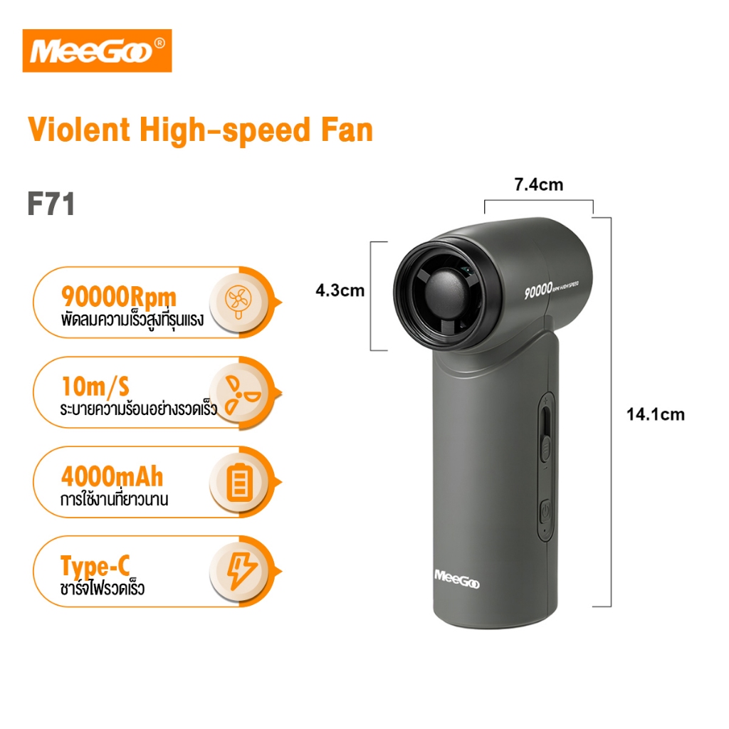 MeeGoo พัดลมมือถือ พัดลมพกพา Portable Turbo Jet Fan Rechargeable With Air Duster Function / Violent Fan พัดลม
