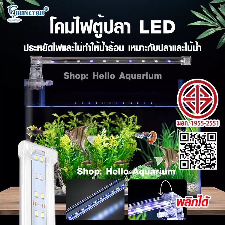 โคมไฟ LED แข็งแรงดีสว่าง เป็นไฟสีขาว-ฟ้า สำหรับเลี้ยงปลา สัตว์น้ำทุกชนิด และสามารถเลี้ยงต้นไม้น้ำได้