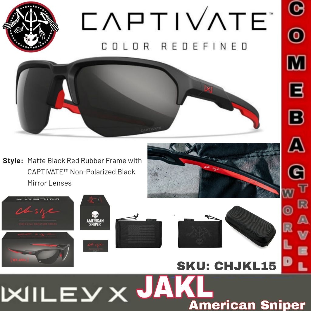 แว่นกันแดดWileyX JAKL American Sniper Brand Captivate แว่นตานิรภัยป้องกันแสง UV สำหรับการยิงปืนและกิจกรรมกลางแจ้ง ของแท้