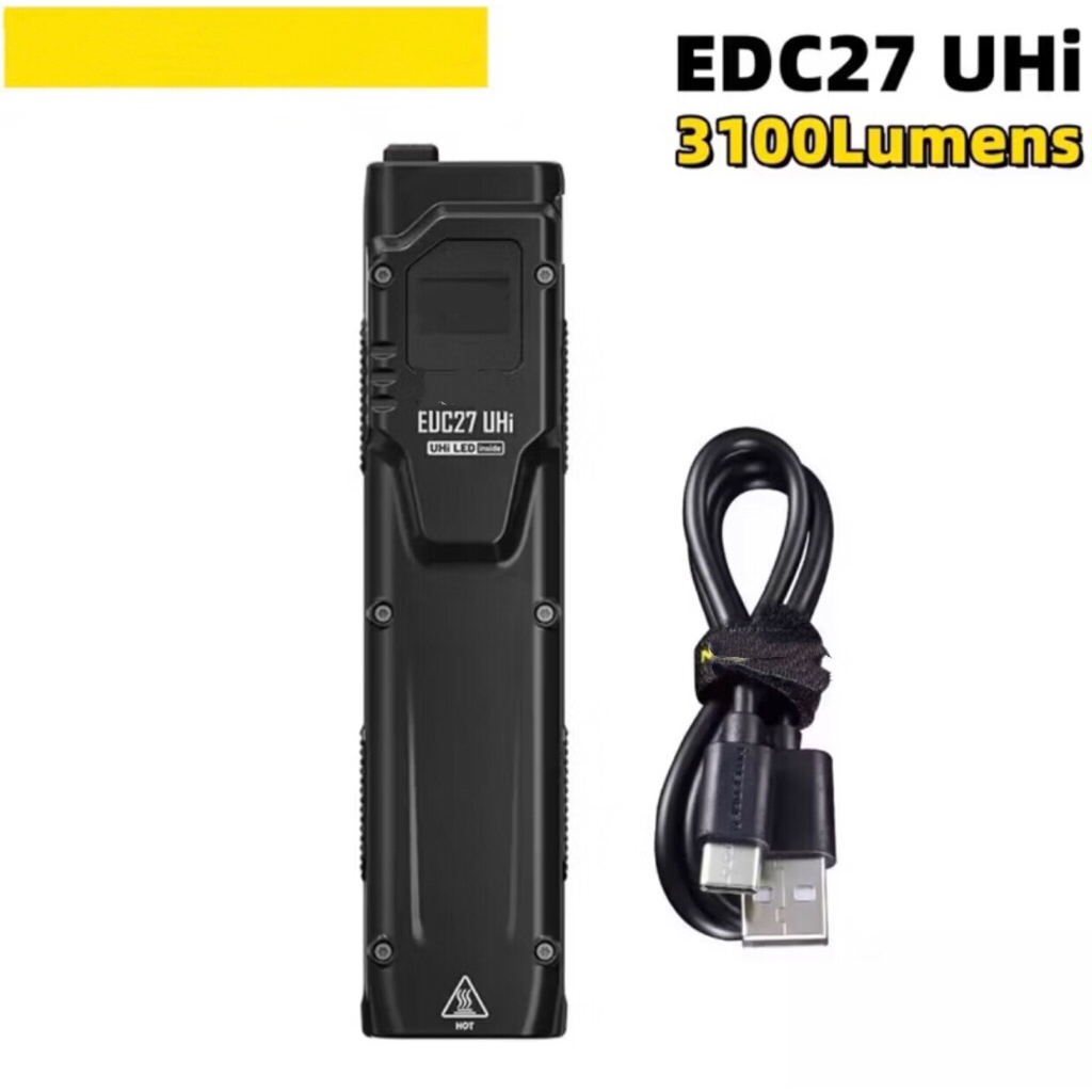ของแท้100% EDC27 uhi utra USB-C ไฟฉาย EDC แบบยุทธวิธีแบบบางชาร์จไฟได้3100ลูเมน305เมตร