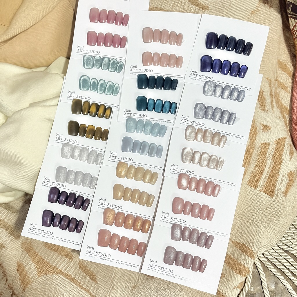 เล็บเจลสำเร็จรูปสีแฟลตลูกแก้ว ไซส์ M เล็บปลอมสำเร็จรูปสีพื้น