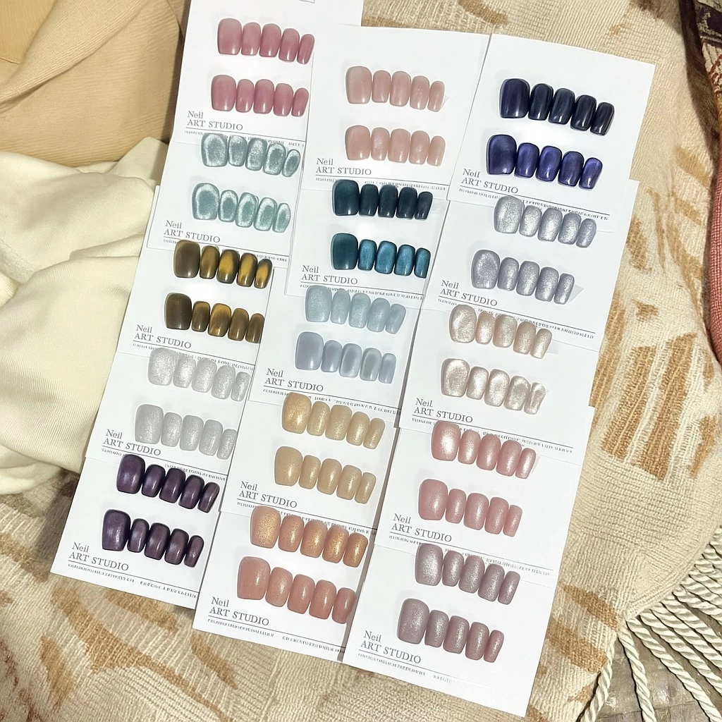 เล็บเจลสำเร็จรูปสีแฟลตลูกแก้ว ไซส์ M เล็บปลอมสำเร็จรูปสีพื้น