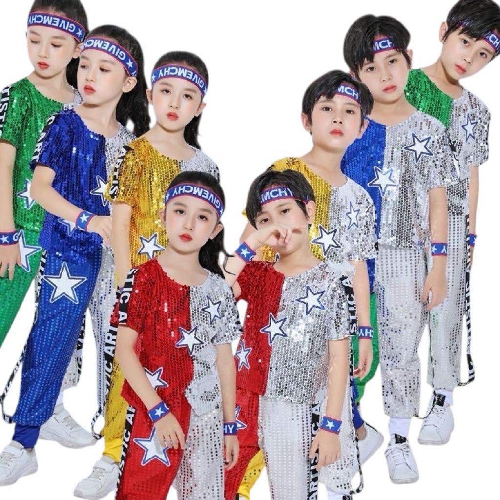 พร้อมส่ง!!ครบชุด!!ชุดแดนซ์เด็กแขนยาวเลื่อมกางเกงขายาวครบชุด