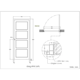 ประตู UPVC กระจกมองไม่เห็นภายใน เซ็ตพร้อมติดตั้ง มีลูกบิดและวงกบ รุ่น UG05-UG07